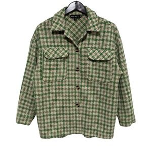 MOTEL Rocks Women's Tweed Coat Green Cream Size XS 22.5 x 31